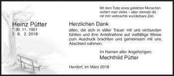 Traueranzeige von Heinz Pütter von Siegener Zeitung