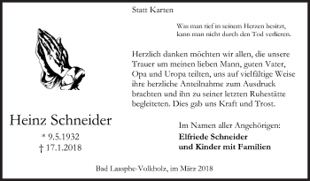 Traueranzeige von Heinz Schneider von Siegener Zeitung