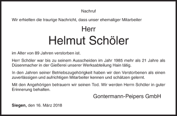 Traueranzeige von Helmut Schöler von Siegener Zeitung