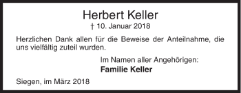 Traueranzeige von Herbert Keller von Siegener Zeitung