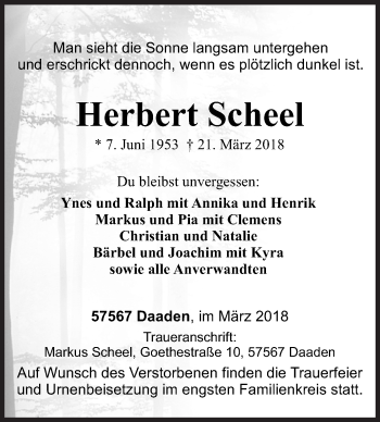 Traueranzeige von Herbert Scheel von Siegener Zeitung