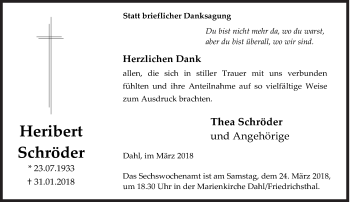 Traueranzeige von Heribert Schröder von Siegener Zeitung