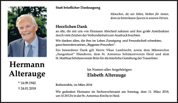 Traueranzeige von Hermann Alterauge von Siegener Zeitung