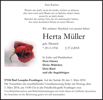 Traueranzeige von Herta Müller von Siegener Zeitung
