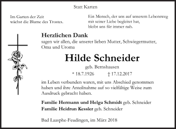 Traueranzeige von Hilde Schneider von Siegener Zeitung
