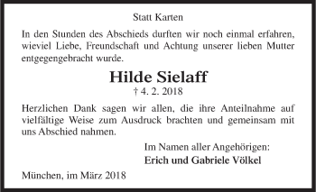 Traueranzeige von Hilde Sielaff von Siegener Zeitung