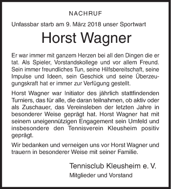 Traueranzeige von Horst Wagner von Siegener Zeitung
