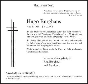 Traueranzeige von Hugo Burghaus von Siegener Zeitung