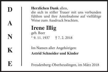 Traueranzeige von Irene Illig von Siegener Zeitung