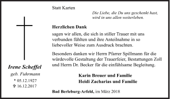 Traueranzeige von Irene Scheffel von Siegener Zeitung