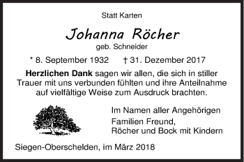 Traueranzeige von Johanna Rächer von Siegener Zeitung