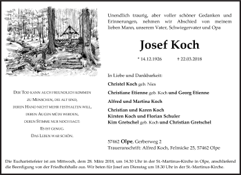 Traueranzeige von Josef Koch von Siegener Zeitung