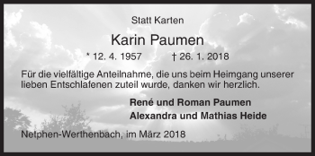 Traueranzeige von Karin Paumen von Siegener Zeitung