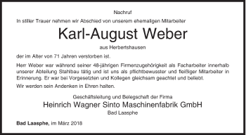 Traueranzeige von Karl-August Weber von Siegener Zeitung