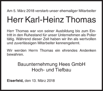 Traueranzeige von Karl-Heinz Thomas von Siegener Zeitung