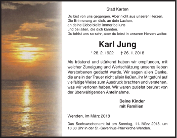Traueranzeige von Karl Jung von Siegener Zeitung