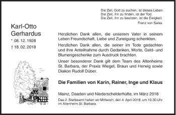 Traueranzeige von Karl-Otto Gerhardus von Siegener Zeitung