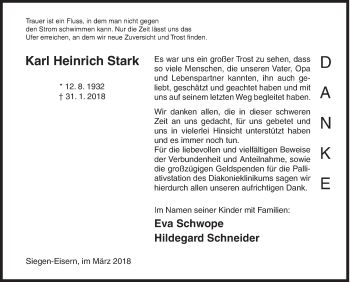 Traueranzeige von Karl Heinrich Stark von Siegener Zeitung