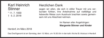 Traueranzeige von Karl Heinrich Stinner von Siegener Zeitung