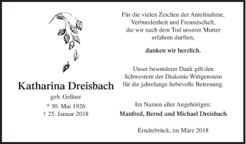 Traueranzeige von Katharina Dreisbach von Siegener Zeitung