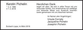 Traueranzeige von Kerstin Pichelin von Siegener Zeitung