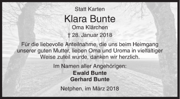 Traueranzeige von Klara Bunte von Siegener Zeitung
