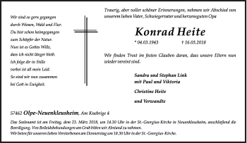 Traueranzeige von Konrad Heite von Siegener Zeitung