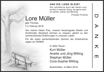 Traueranzeige von Lore Müller von Siegener Zeitung