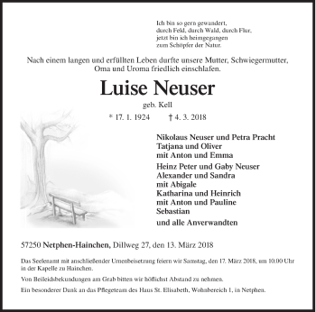 Traueranzeige von Luise Neuser von Siegener Zeitung