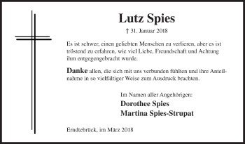 Traueranzeige von Lutz Spies von Siegener Zeitung