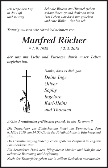 Traueranzeige von Manfred Röcher von Siegener Zeitung