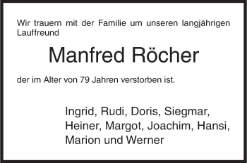 Traueranzeige von Manfred Röcher von Siegener Zeitung