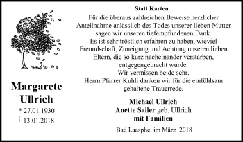 Traueranzeige von Margarete Ullrich von Siegener Zeitung