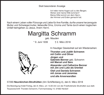 Traueranzeige von Margitta Schramm von Siegener Zeitung