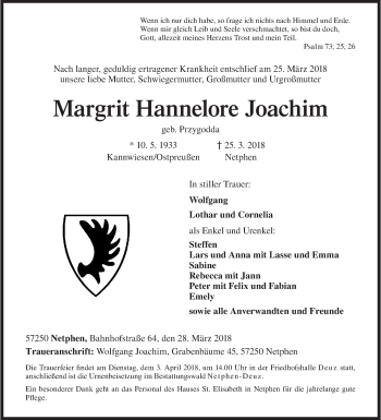 Traueranzeige von Margrit Hannelore Joachim von Siegener Zeitung