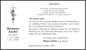 Traueranzeige von Marianne Knebel von Siegener Zeitung
