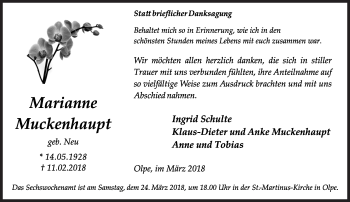 Traueranzeige von Marianne Muckenhaupt von Siegener Zeitung