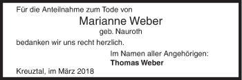 Traueranzeige von Marianne Weber von Siegener Zeitung