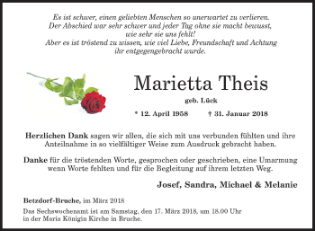 Traueranzeige von Marietta Theis von Siegener Zeitung