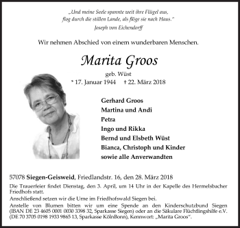 Traueranzeige von Marita Groos von Siegener Zeitung