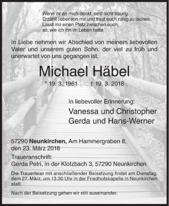 Traueranzeige von Michael Häbel von Siegener Zeitung