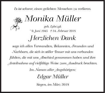 Traueranzeige von Monika Müller von Siegener Zeitung
