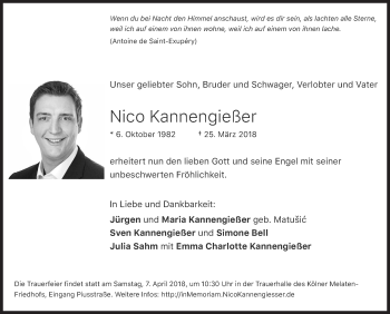 Traueranzeige von Nico Kannengießer von Siegener Zeitung