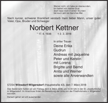 Traueranzeige von Norbert Kettner von Siegener Zeitung