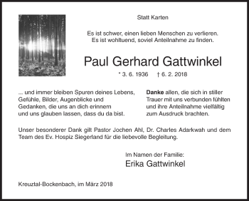 Traueranzeige von Paul Gerhard Gattwinkel von Siegener Zeitung