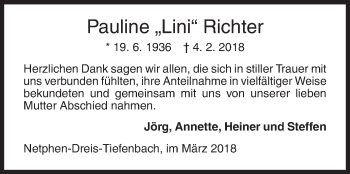 Traueranzeige von Pauline Richter von Siegener Zeitung
