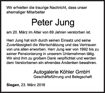 Traueranzeige von Peter Jung von Siegener Zeitung