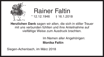 Traueranzeige von Rainer Faltin von Siegener Zeitung