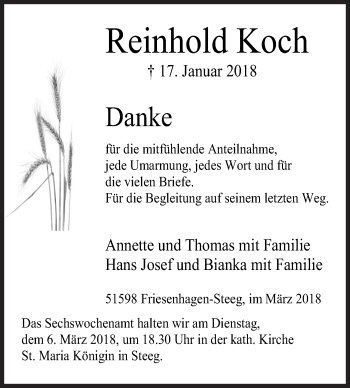 Traueranzeige von Reinhold Koch von Siegener Zeitung
