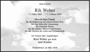 Traueranzeige von Rik Weber von Siegener Zeitung